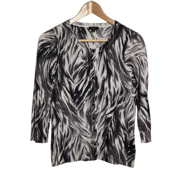 Talbots Petites Size Small Black and White Abstract Design Button Up Cardigan - Picture 1 of 6